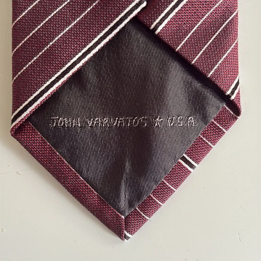 John Varvatos Burgundy Striped Narrow Silk Tie